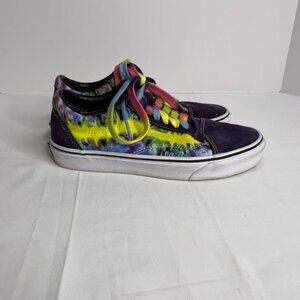 VANS OLD SKOOL TIE DYE PURPLE NEON WITH RAINBOW LACES Size 6.5 M / 8 W